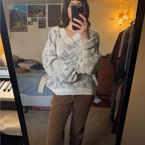Large Oversized Cream and Grey Knit Sweater